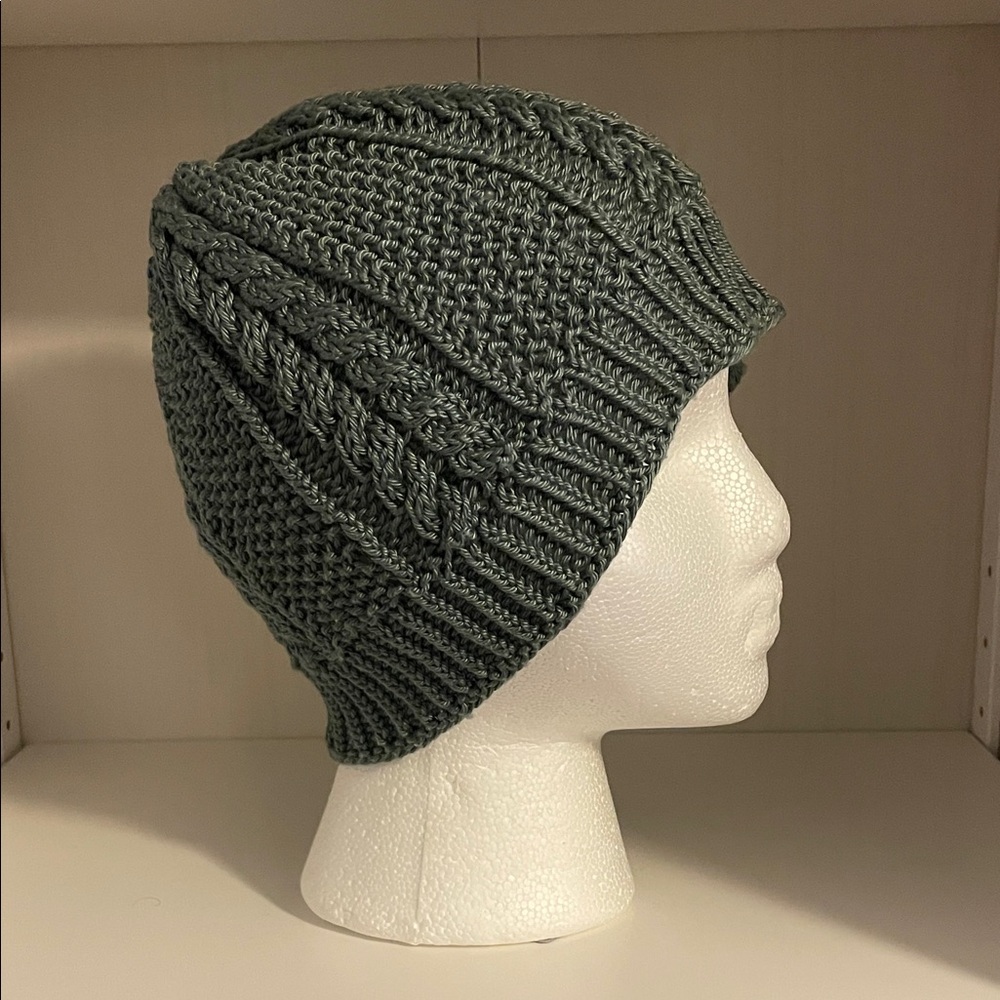 Green handmade knitted cotton beanie